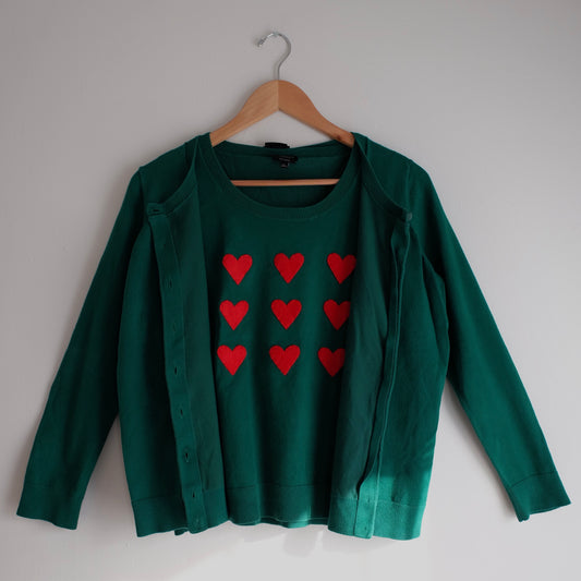 two piece green vest + sweater set