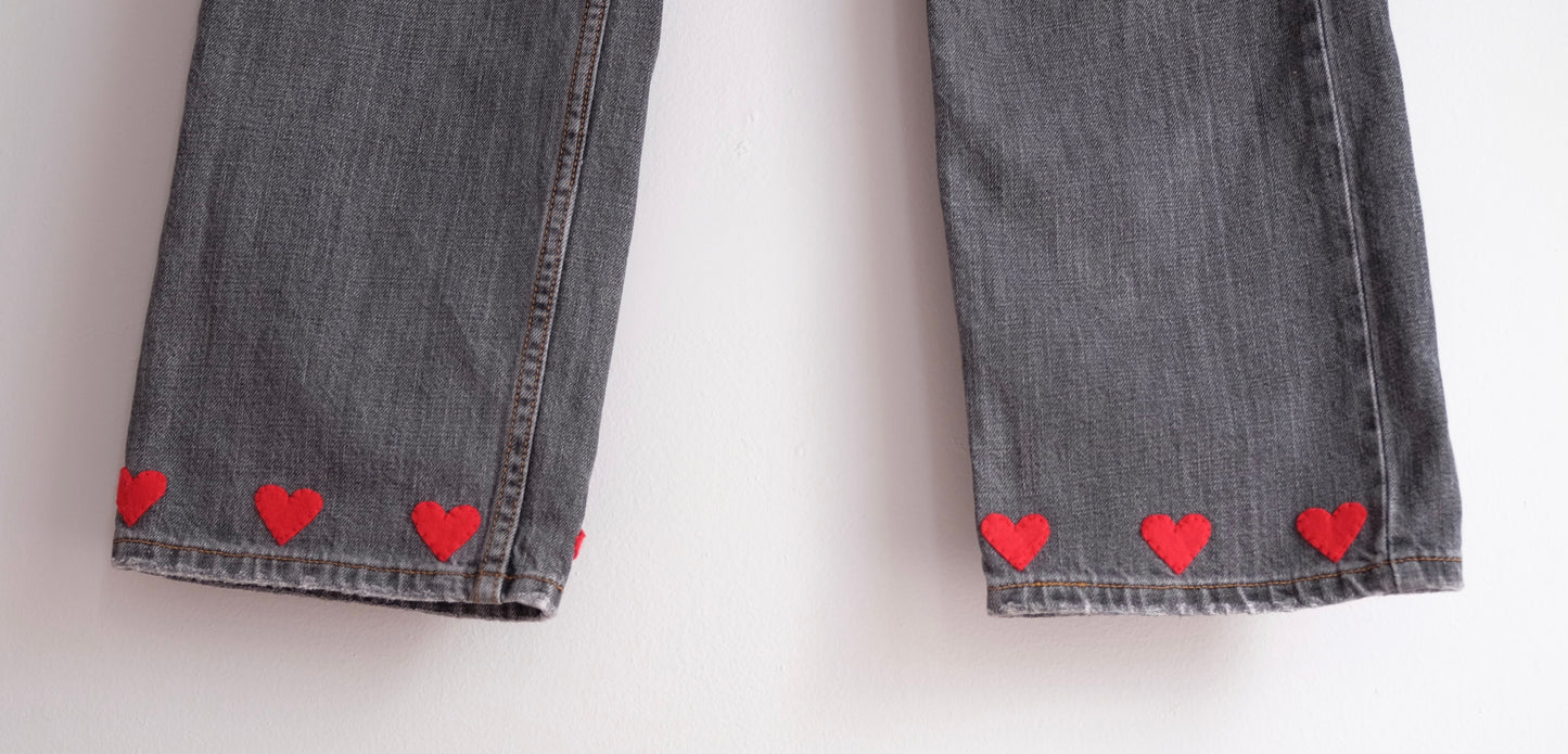 gray jeans with hearts