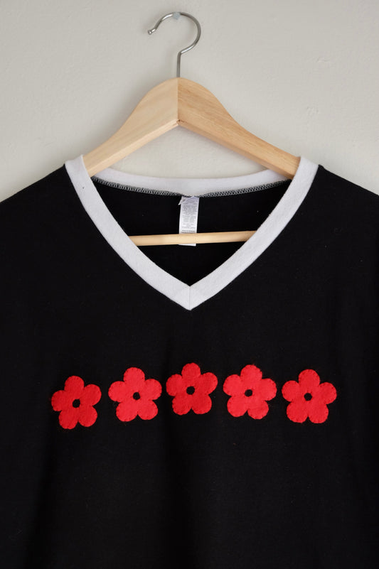 black t-shirt with flowers